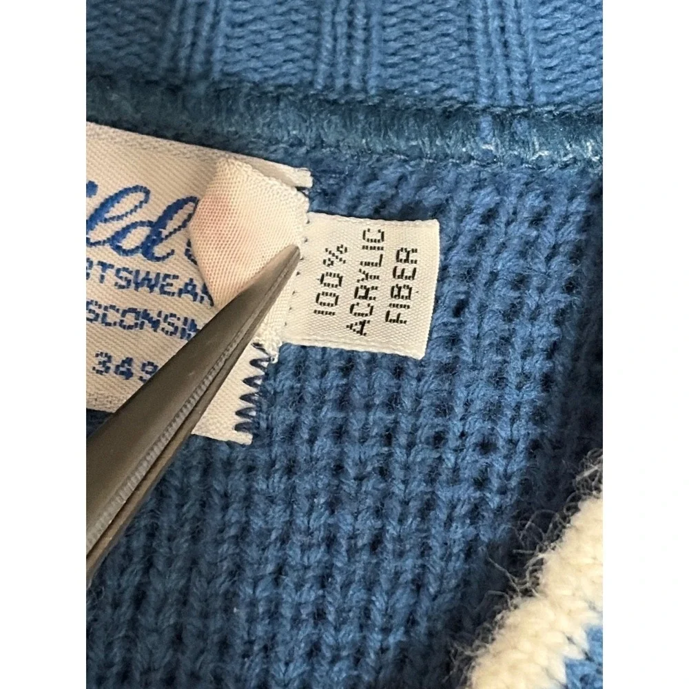 VTG Jersild Light Blue Nordic Fair Isle Cardigan Sweater Made in USA Ornate - Picture 6 of 8